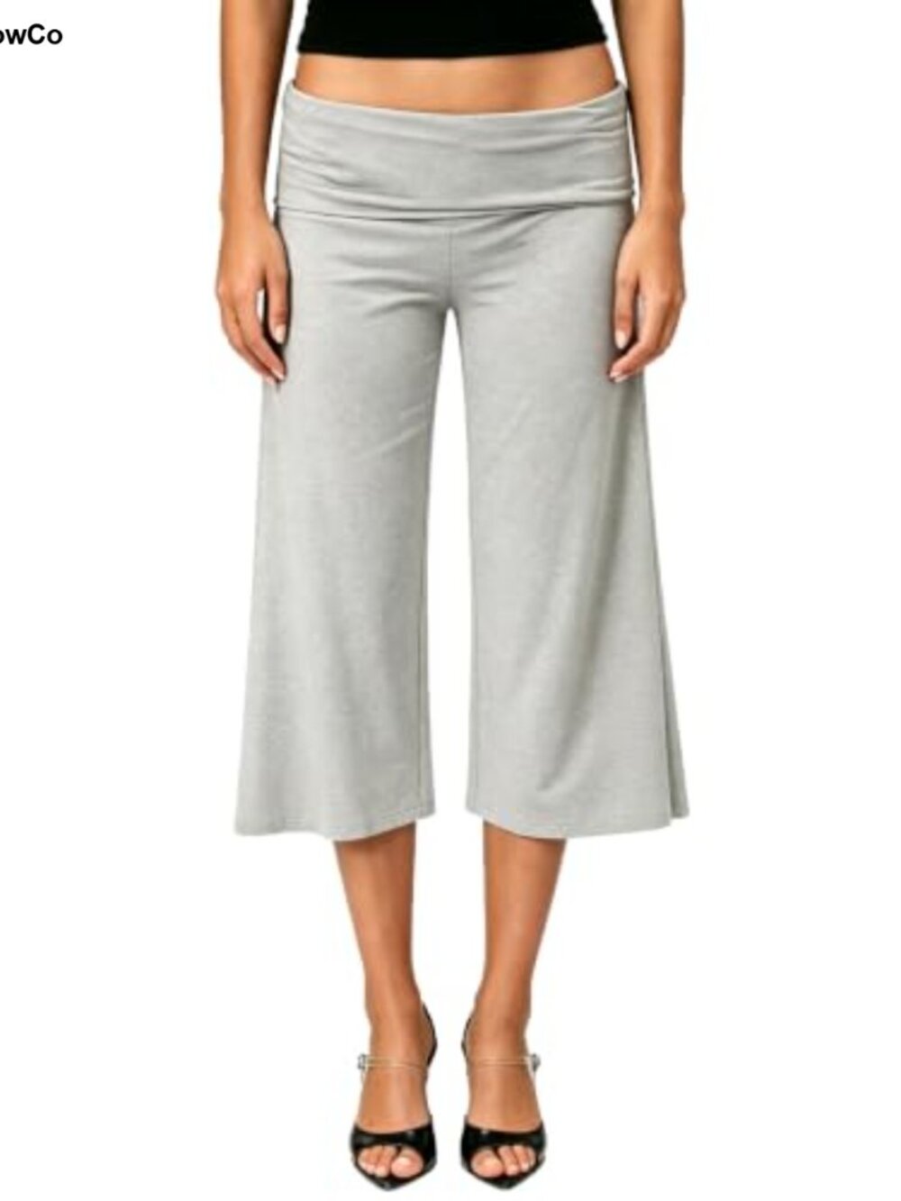 Womens Flowy Wide Leg Gaucho Capri Pants Fold Over Yoga Sweatpants - Picture 3 of 5